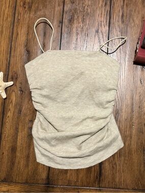 Coastal Driftwood Ribbed Spaghetti-Strap Tank Top with Built-In Padding